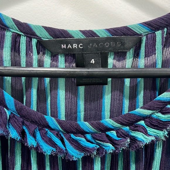 Marc Jacobs Y2K Silk Stripped Short Sleeve Blouse Sz 4 - Picture 5 of 8